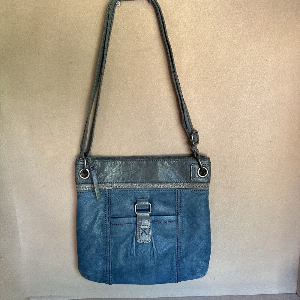 The Sak soft flat leather Blue Gray Cross Body Shoulder Bag Leather Pristine - Picture 2 of 13